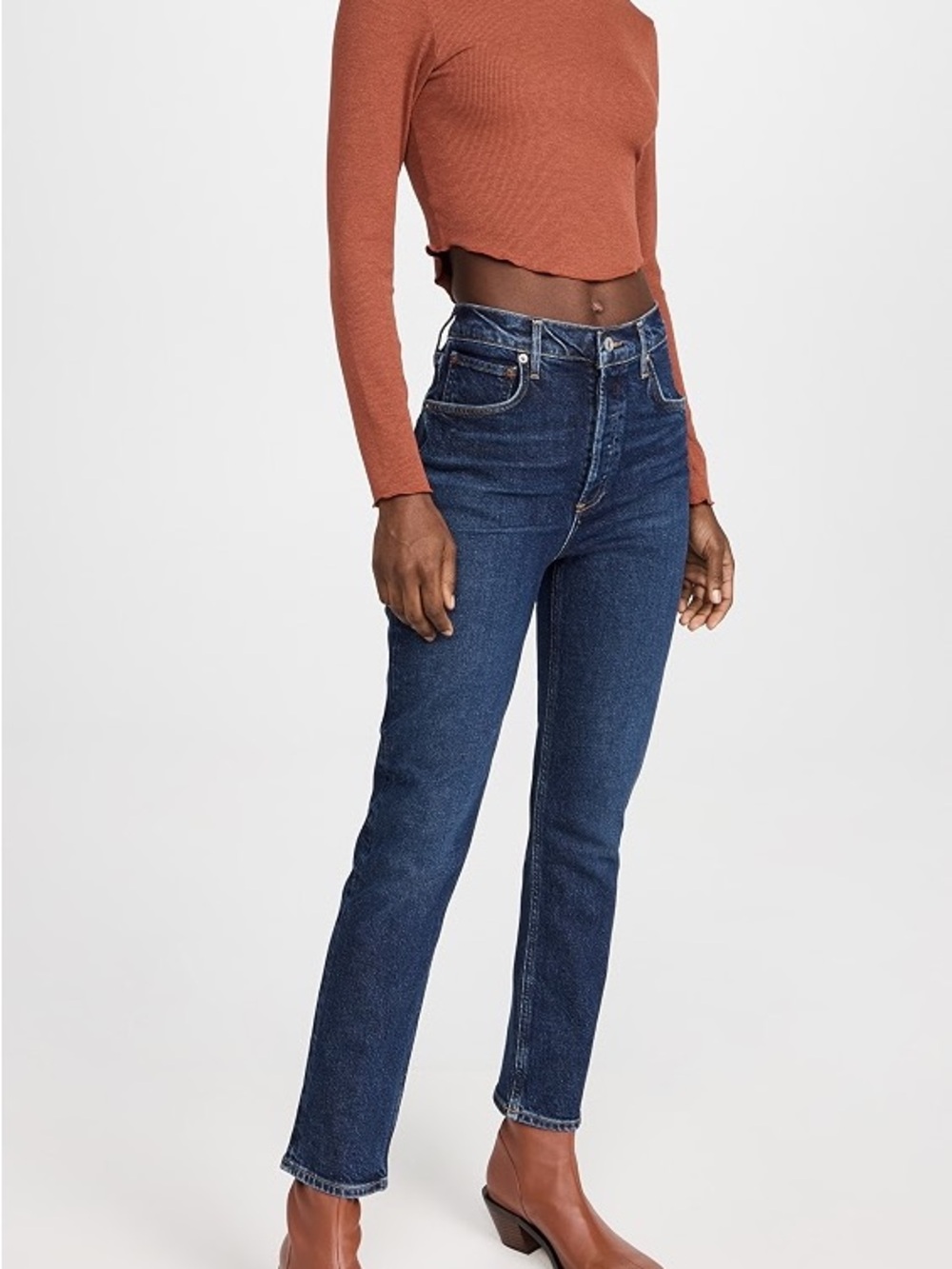NWT AGOLDE Riley Straight Jeans in Divided Colorway Long Length
